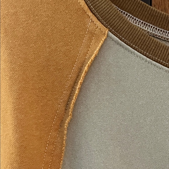 Easel Earth Tone Mixed Media Patchwork Crewneck Sweatshirt w/Plaid Accents - Picture 3 of 9